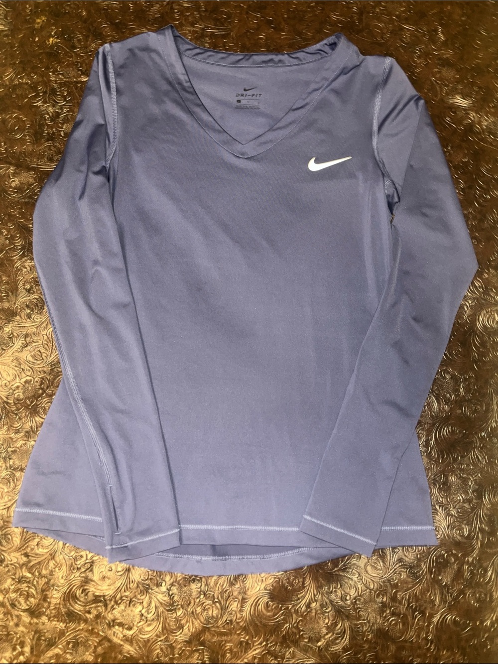 Nike Women's Purple Long Sleeve V-Neck Dri-FIT Top